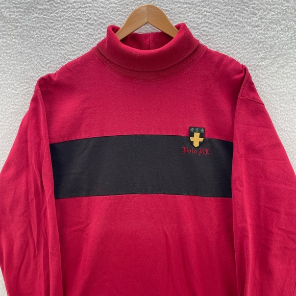 Vintage Polo Ralph Lauren Shirt Mens XL Red Turtleneck Crest Shield Embroidered - Picture 3 of 12